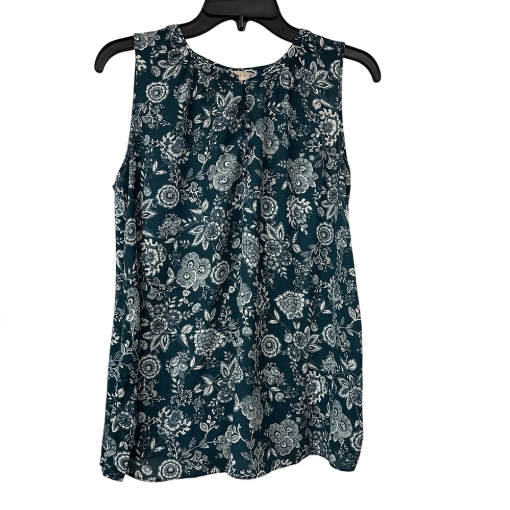 LOFT Sleeveless Floral Blouse - Dark Teal and White